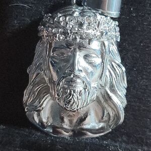 Solid .925 Silver Jesus Head Pendant with Moissanite Crown Stamped .925 NEW